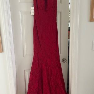 Red long mermaid style fit prom dress